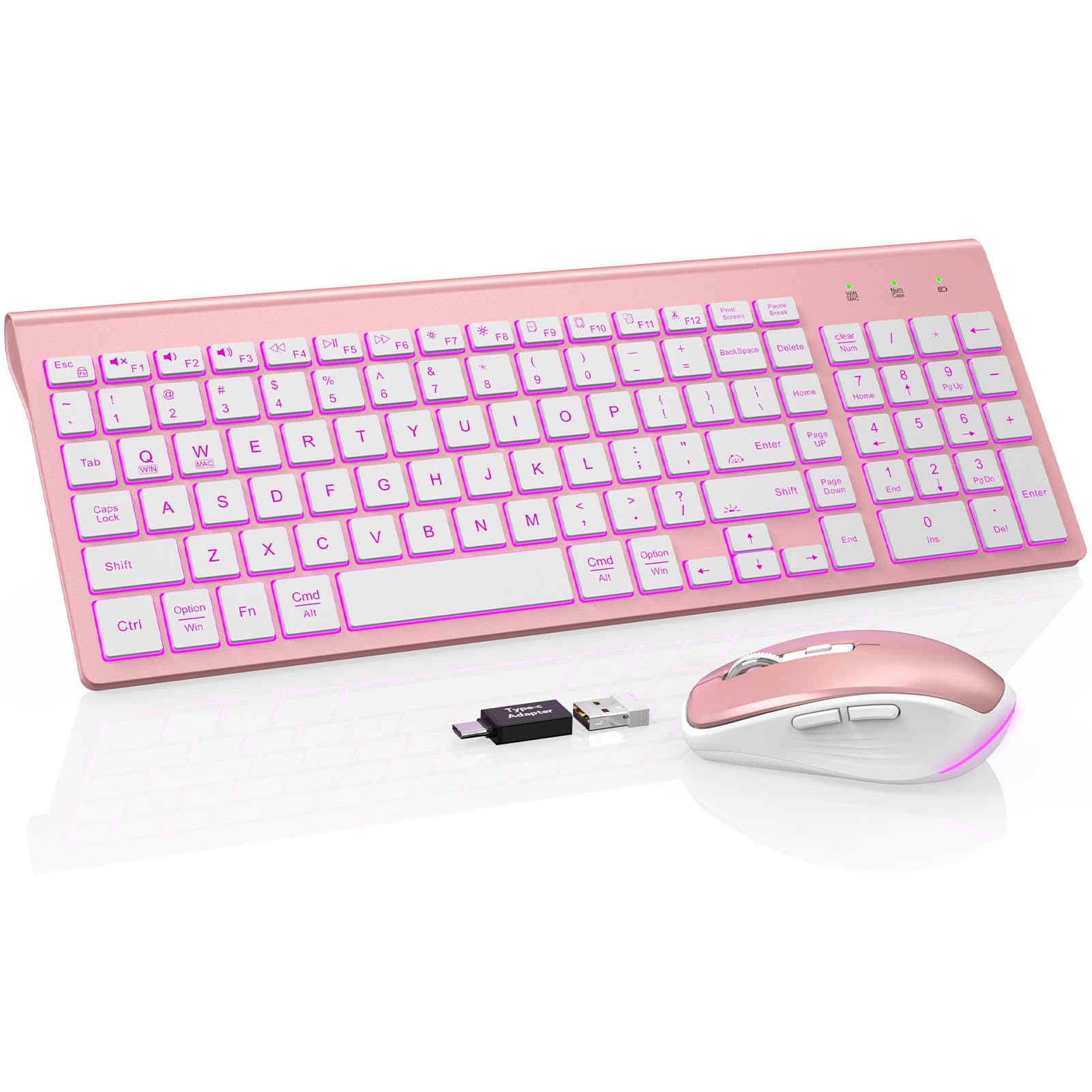 SABLUTE Wireless Keyboard and Mouse Combo Backlit - Compact Quiet Keyboard with RGB Mouse, Rechargeable, Slim, Sleep Mode, Portable Cordless Keyboard