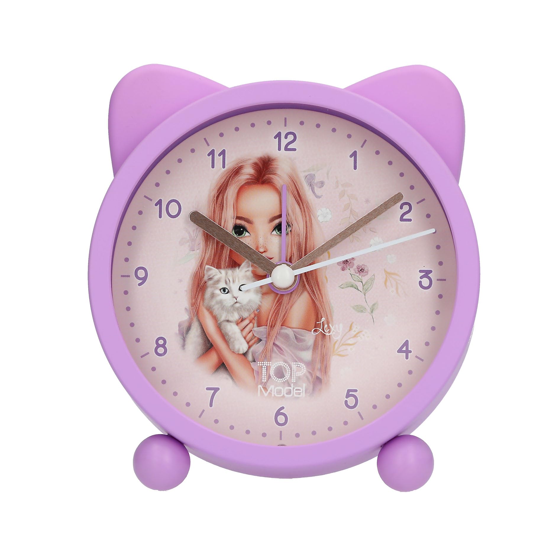 Depesche TOPModel Blooming Kitty 14063 Children's Alarm Clock with Model Cat Motif Silent Clock with Light Function Purple