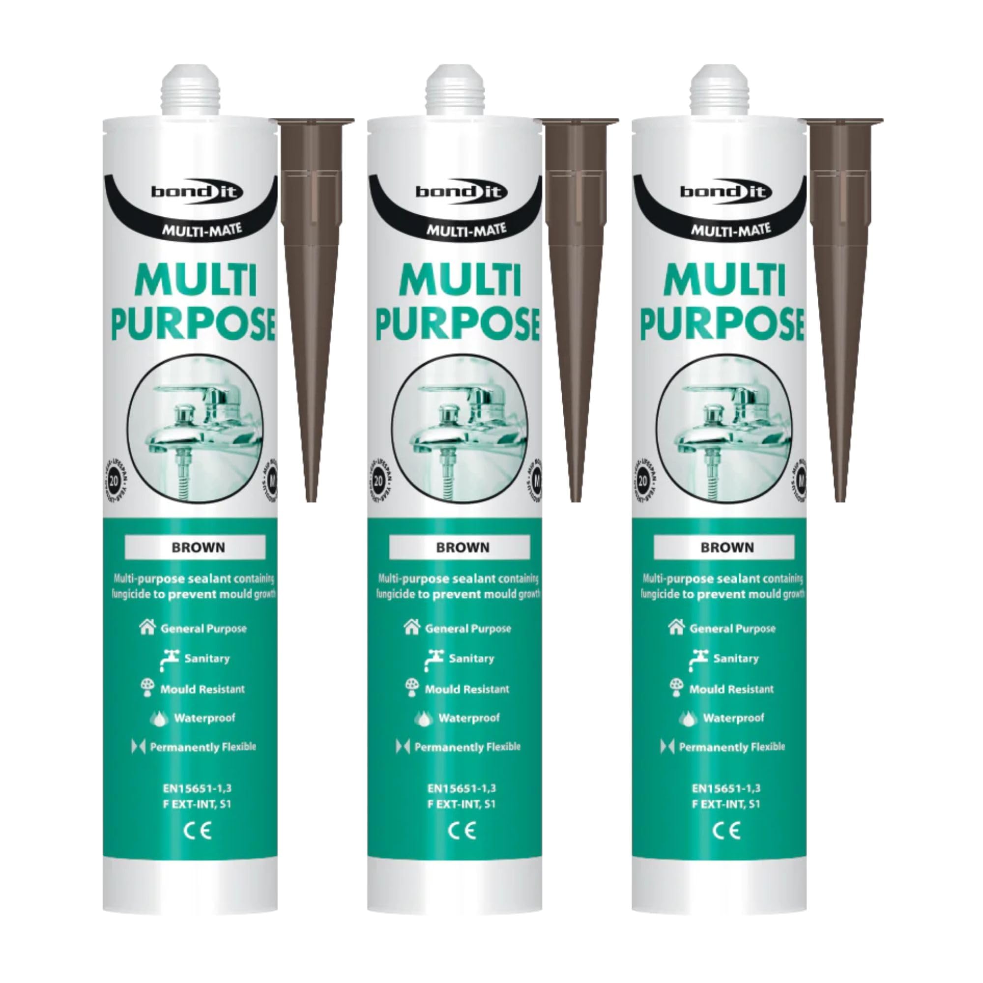 Bond It 3x Multi-Mate High Modulus Silicone Sealant – 285ml Brown | Multipurpose, Mould-Resistant, Waterproof, Interior & Exterior Use | Perfect Silicone Sealant for Kitchens, Bathrooms, Showers & DIY