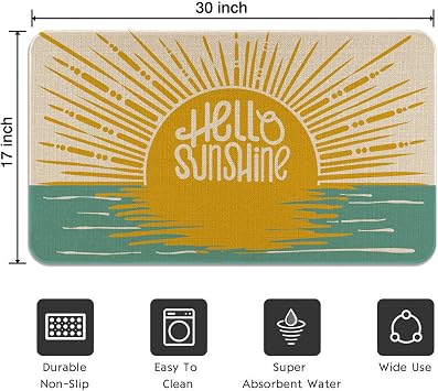 Hello Sunshine サマードアマット、玄関用ウェルカムドアマット インドア/アウトドア、ノンスリップ洗濯機洗い可能フロアマット パティオエントリー&マッドルーム季節の装飾用 43.2x76.2cm