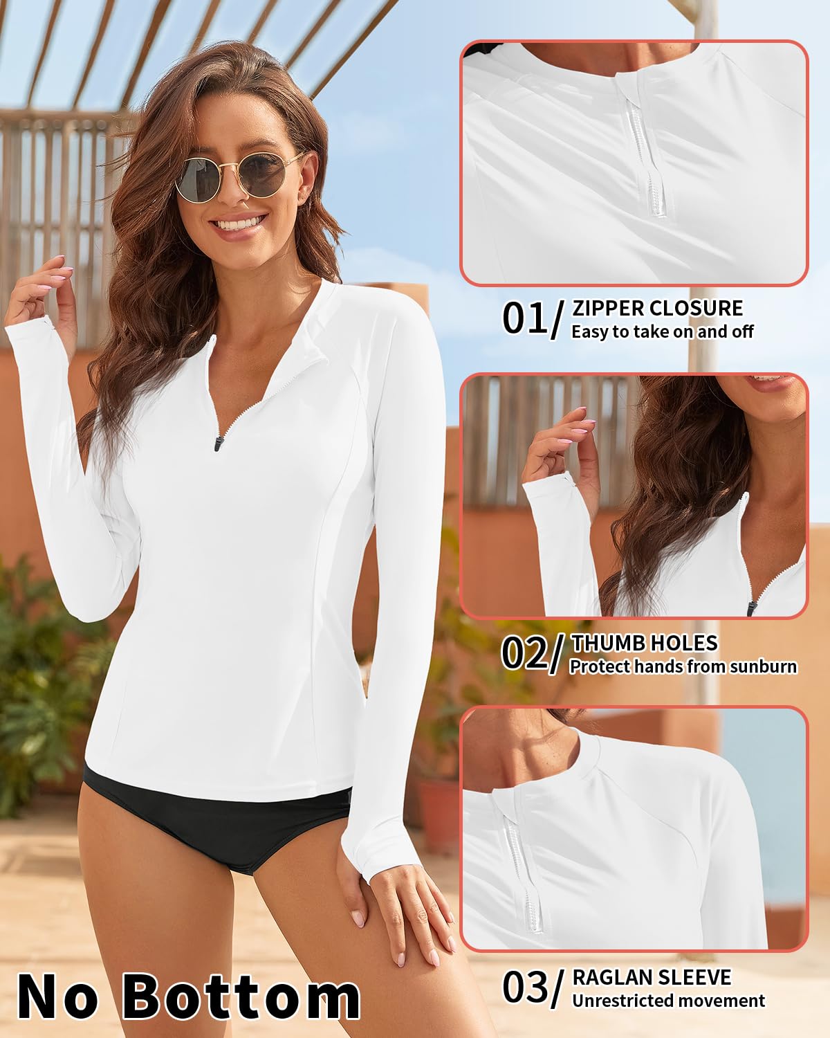 WOWENY Camiseta de Manga Larga con protección UV Rashguard para Mujer Camiseta de natación UPF 50+ para Agua Playa Surf Natación Secado rápido