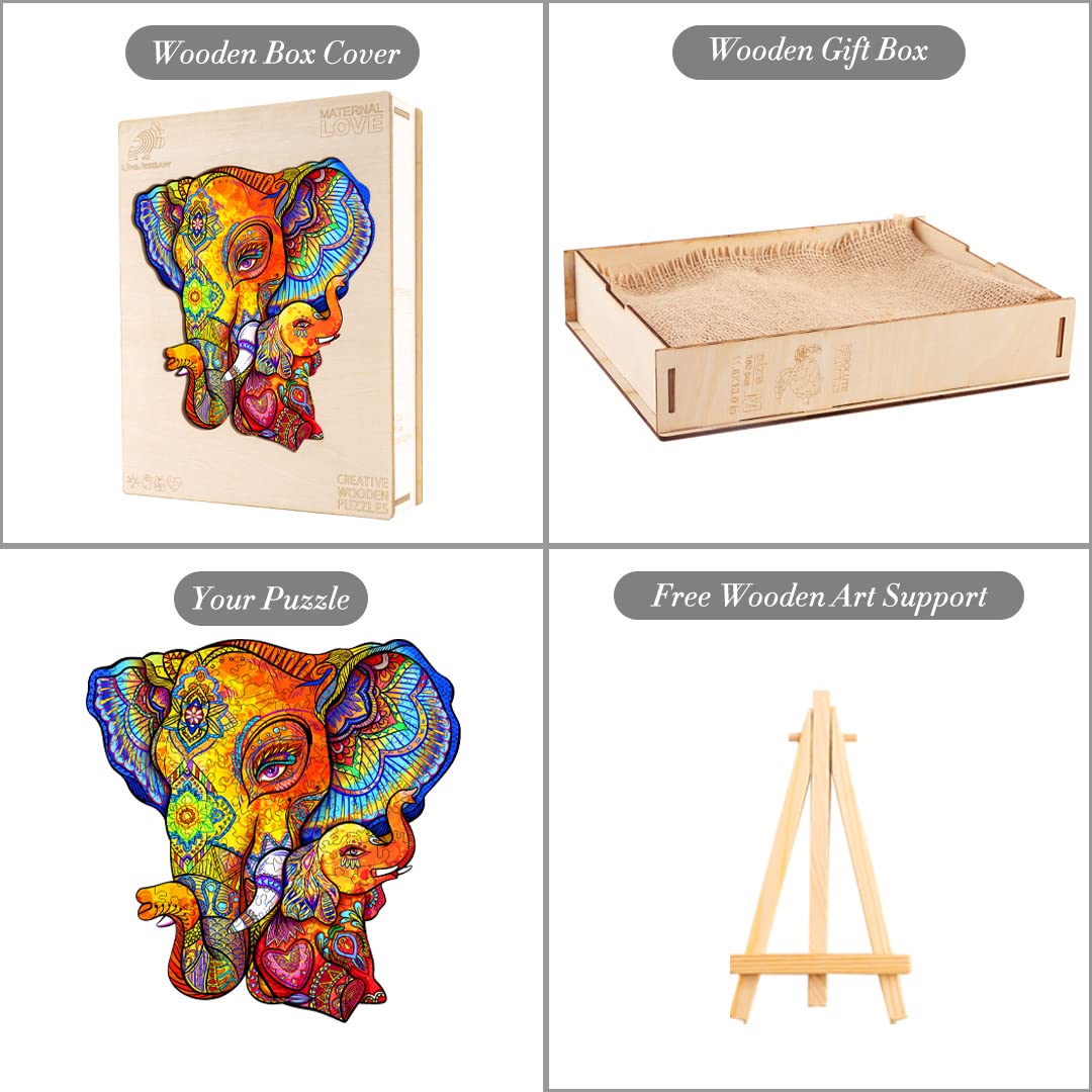 Funnli Puzzle en Bois pour Adultes et Enfants, Puzzles Bois Animaux (Amour Maternel), Pièces de Puzzle de Forme Unique, (XL-55 * 53.7cm- 675 Pièces)