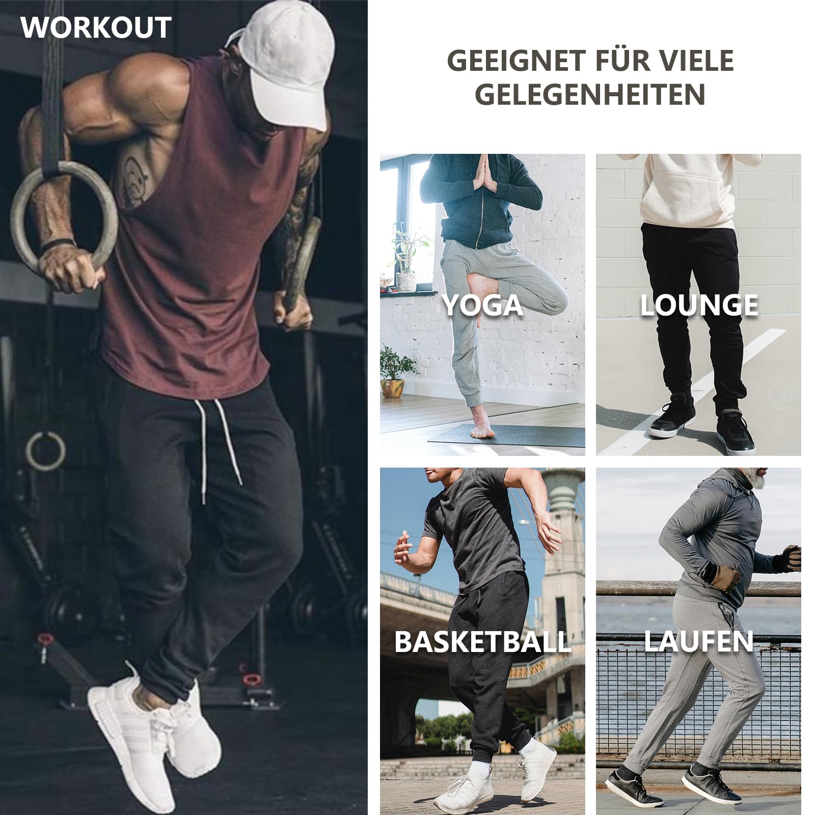 Amy Coulee Herren Jogginghose Baumwolle Jogginghose mit Taschen, Fitness-Freizeithose mit Kordelzug