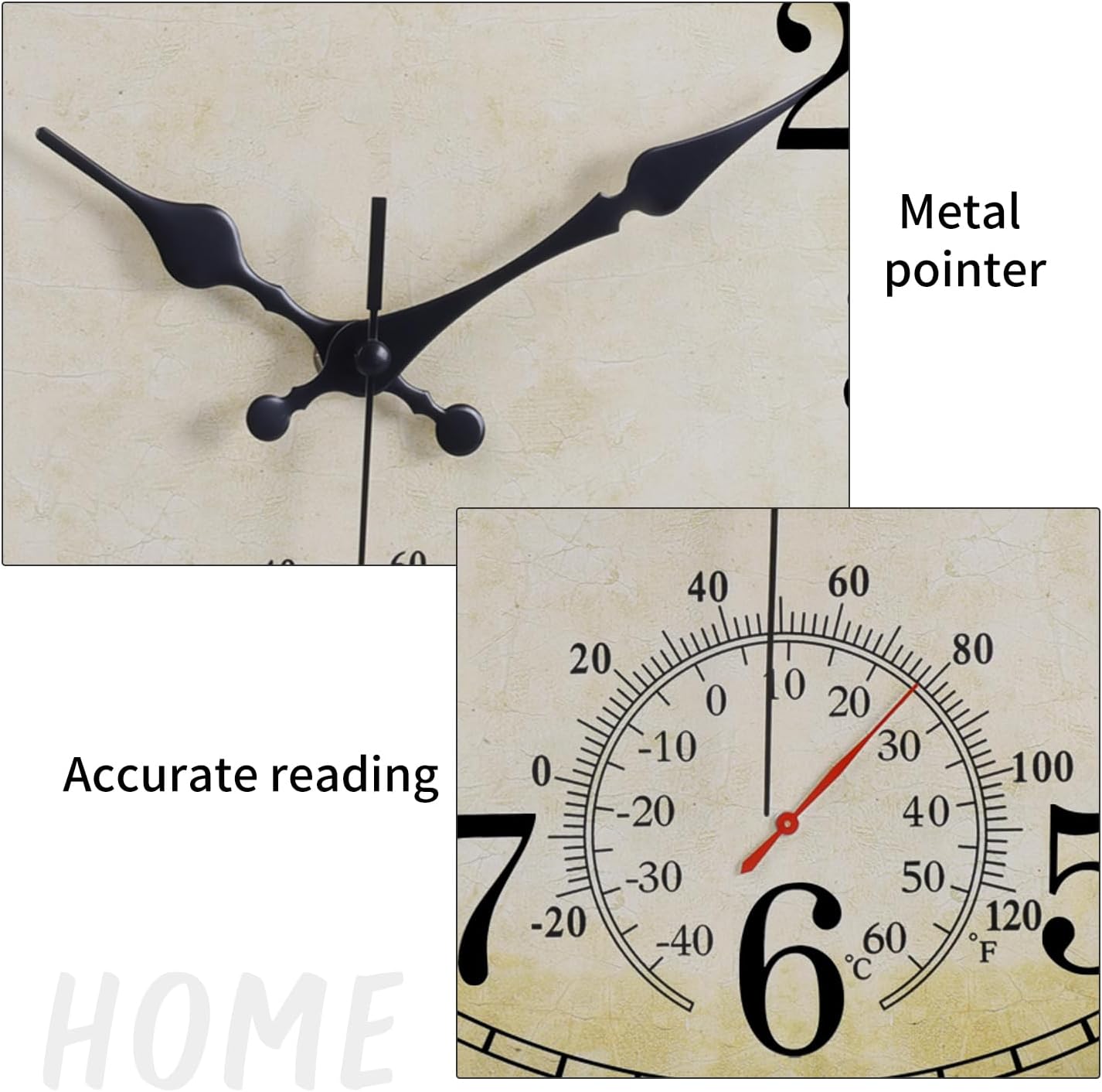 16 Inch Large Outdoor Clock, Waterproof Wall Clock with Thermometer, Battery Operated Silent Non-Ticking Vintage Wall Clock Quartz Round Clock Home Decor,Green