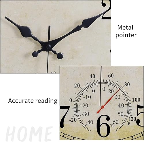 Miniatura 6 de Reloj de pared grande de 16 pulgadas para exteriores, resistente al agua, con termómetro, funciona con pilas, silencioso y sin tictac, reloj de