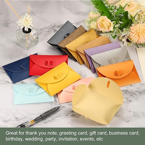 Miniatura 3 de YOKIVE Paquete de 50 mini sobres, cierre en forma de corazón, soporte para tarjetas de regalo, ideal para bodas, fiestas, boutiques (beige)