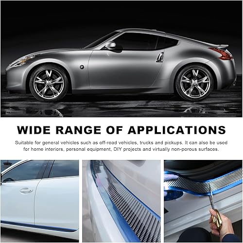 Miniatura 6 de Suvnie Protectores de entrada para borde de puerta de automóvil, adhesivo anticolisión, cinta protectora de umbral de fibra de carbono impermeable,