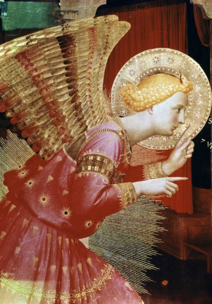 Obraz na ROLLED CANVAS Anioł Zwiastowania - Detail Angelico F. - Religia sztuka pionowa nadruk anioły religia i duchowość Płótno sztuka piękna 40_X_28_in
