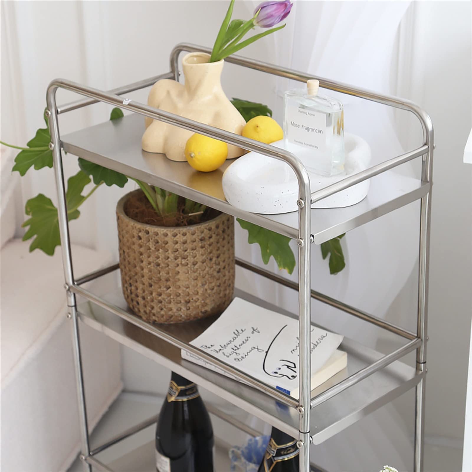 Carro de Almacenamiento de Acero Inoxidable, Carro de Servicio con Estante rodante de 3 Niveles for baño de Cocina de Almacenamiento Estrecho
