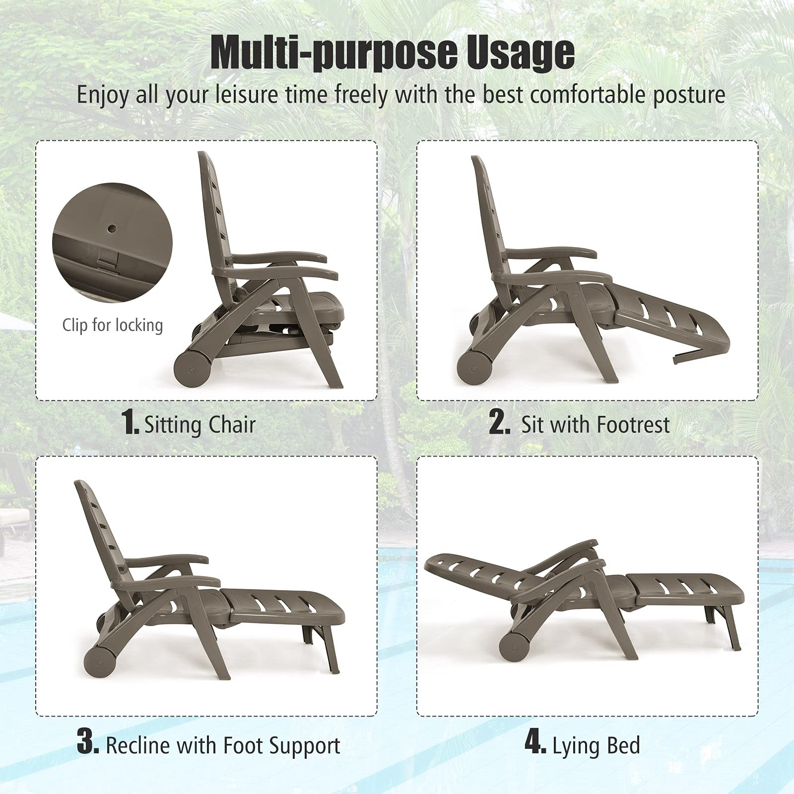 Buy Giantex Patio Chaise Lounge Recliner on Wheels, Folding Deck Chair