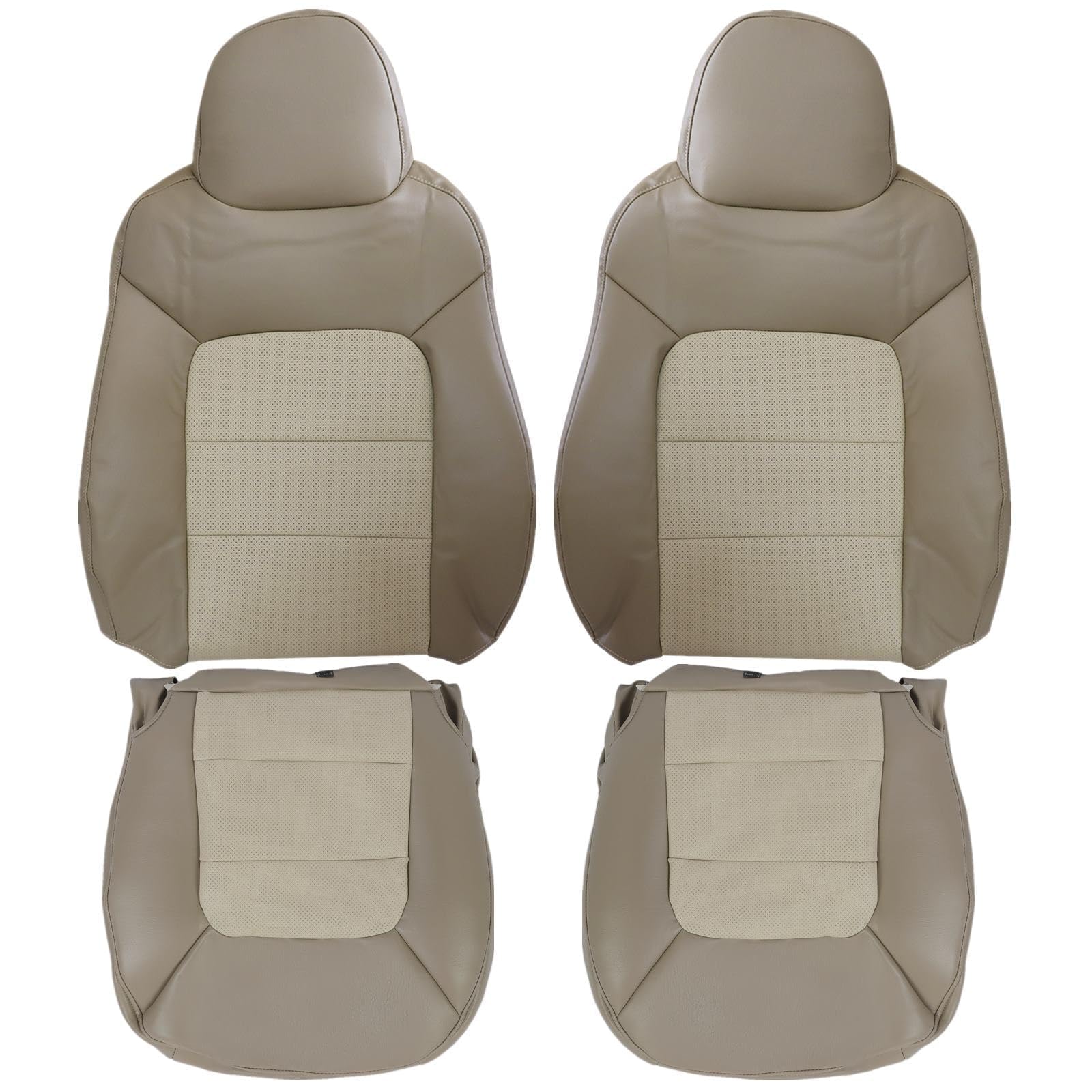 driver and passenger bottom and top lean back replacement perforated leather seat covers tan compatible with ford expedition 2003 2004 2005 2006