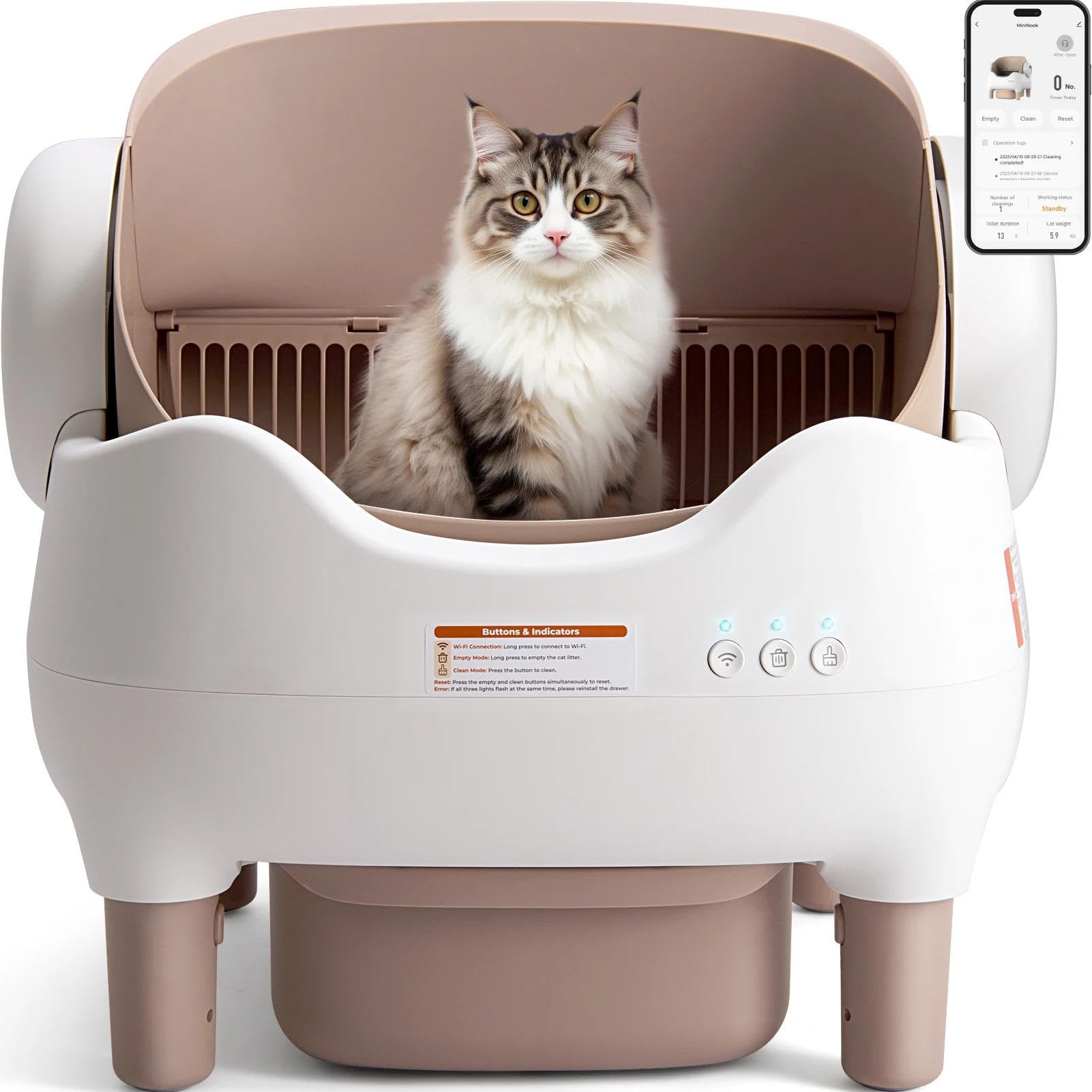 time-Limited seckill $147, Limited to 10 Units Self Cleaning Litter Box, Automatic Cat Litter Box with APP Control, Odor-Free Large Waste Bin, Open-Top for Multi Cats