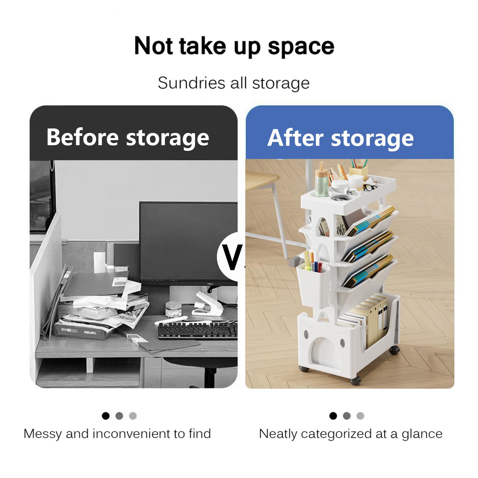 Mobiles Bücherregal mit Rollen, Beweglicher Bücherregalwagen, 5 stufiger Rollwagen mit Rädern, Herausziehbarer Rollwagenfür Büro Küche Schlafzimmer Badezimmer (Weiß), TTJ0698