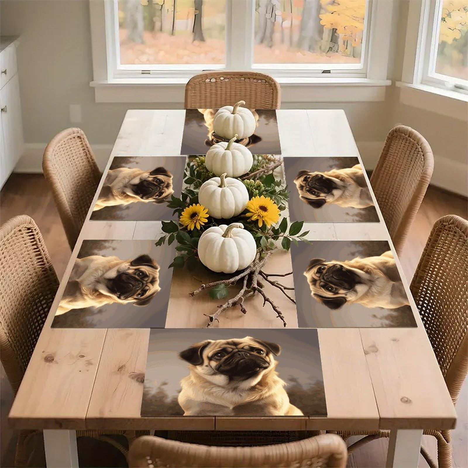 Cute Pug Dog Placemats Heat-Resistant Washable Place Mats Anti Slip Dining Table Place Mats Wipeable Dining Table Mats Kitchen Decoration Placemats 17.7’’×11.8’’