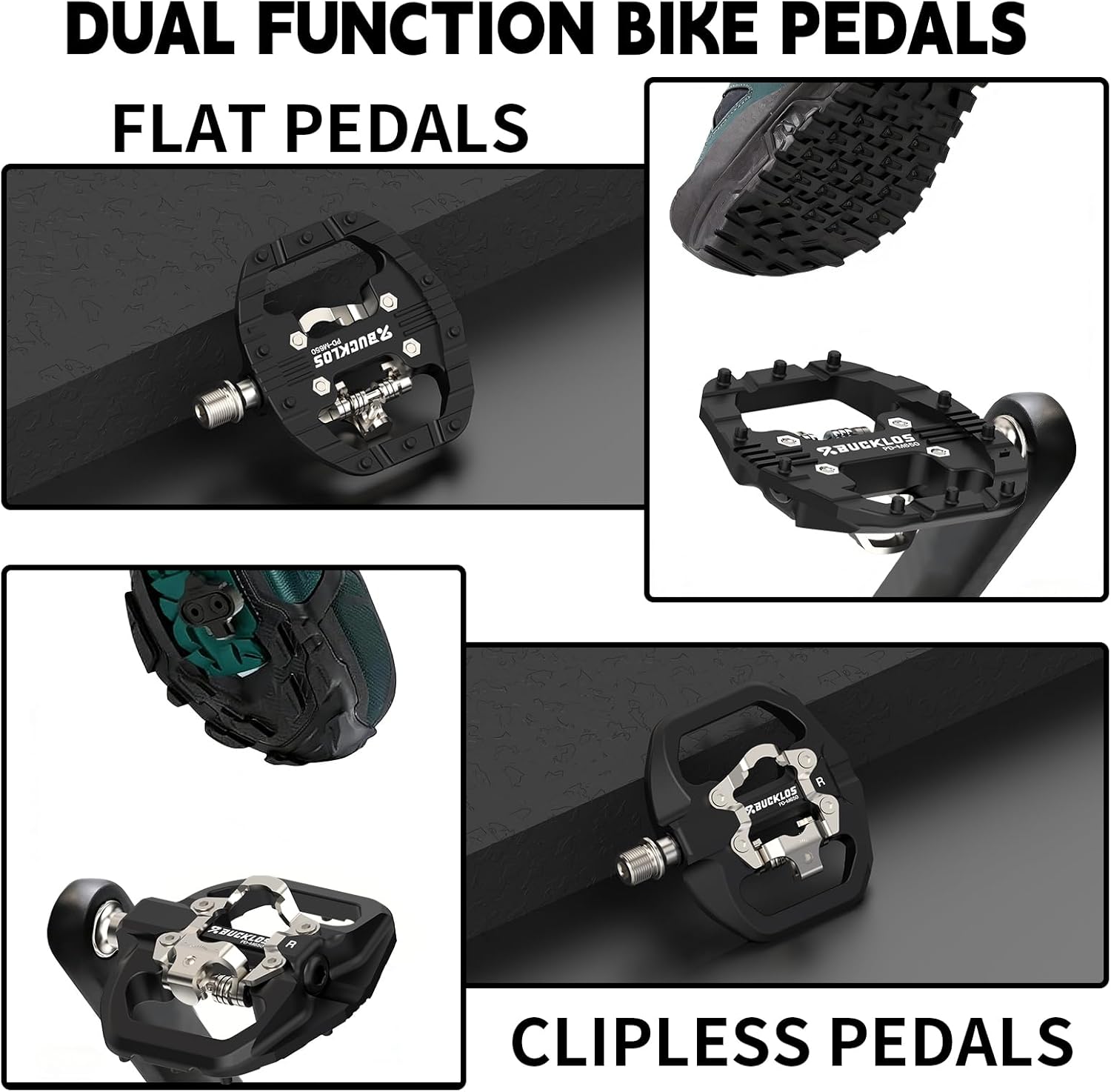 BUCKLOS Mountain Bike Pedals Clip in and Flat Platform Dual Sided,PD-M650 Lightweight Nylon Clipless Pedals Compatible with Shimano SPD Bicycle Cleats Cycling Shoes- Fit Gravel MTB Indoor Road Bike