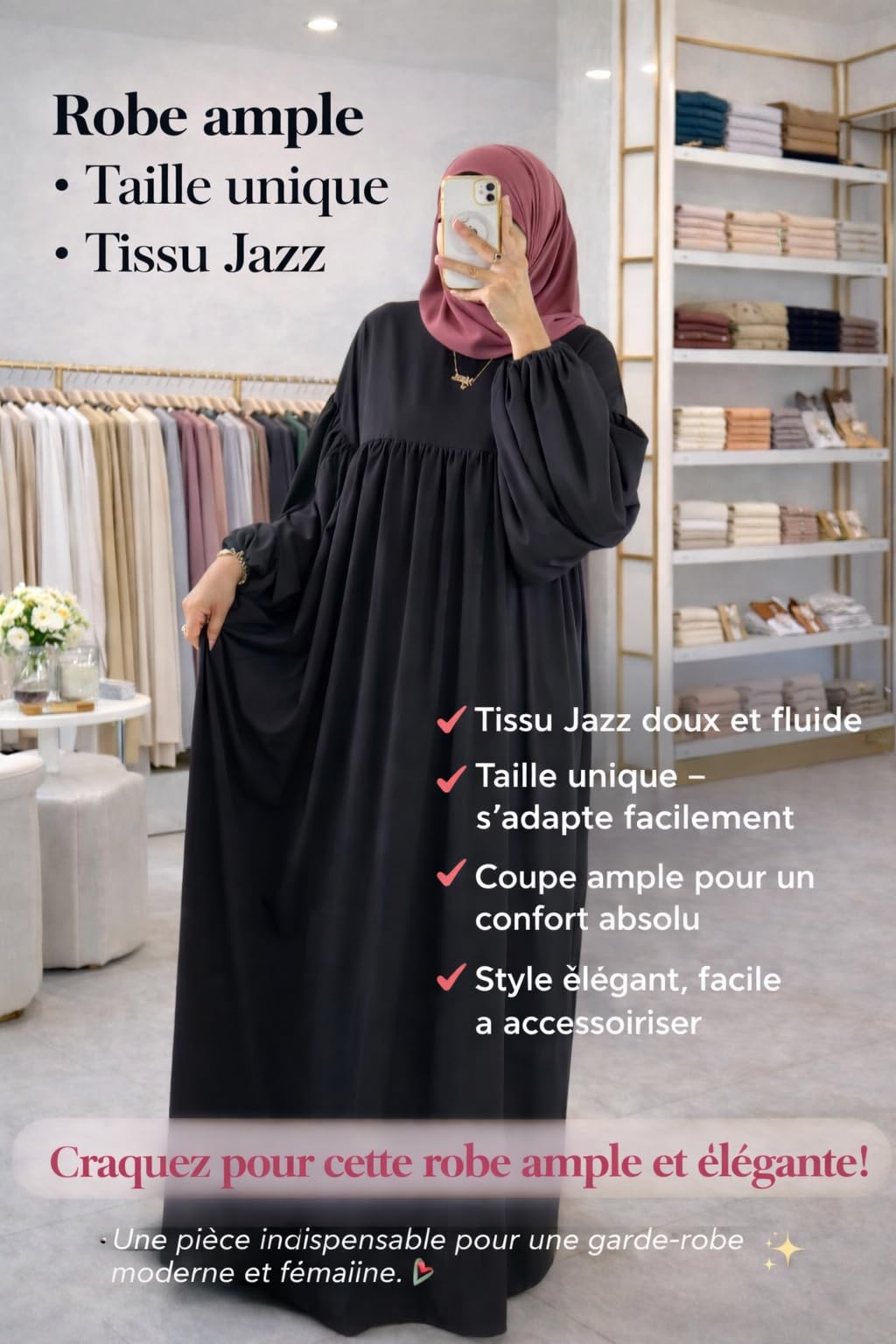 NAJMA Abaya Femme en Soie de Médine – Robe Longue Modeste Élégante à Manches Longues – Tissu Fluide Haut de Gamme – Tenue Islamique pour Ramadan, Aïd, Prière