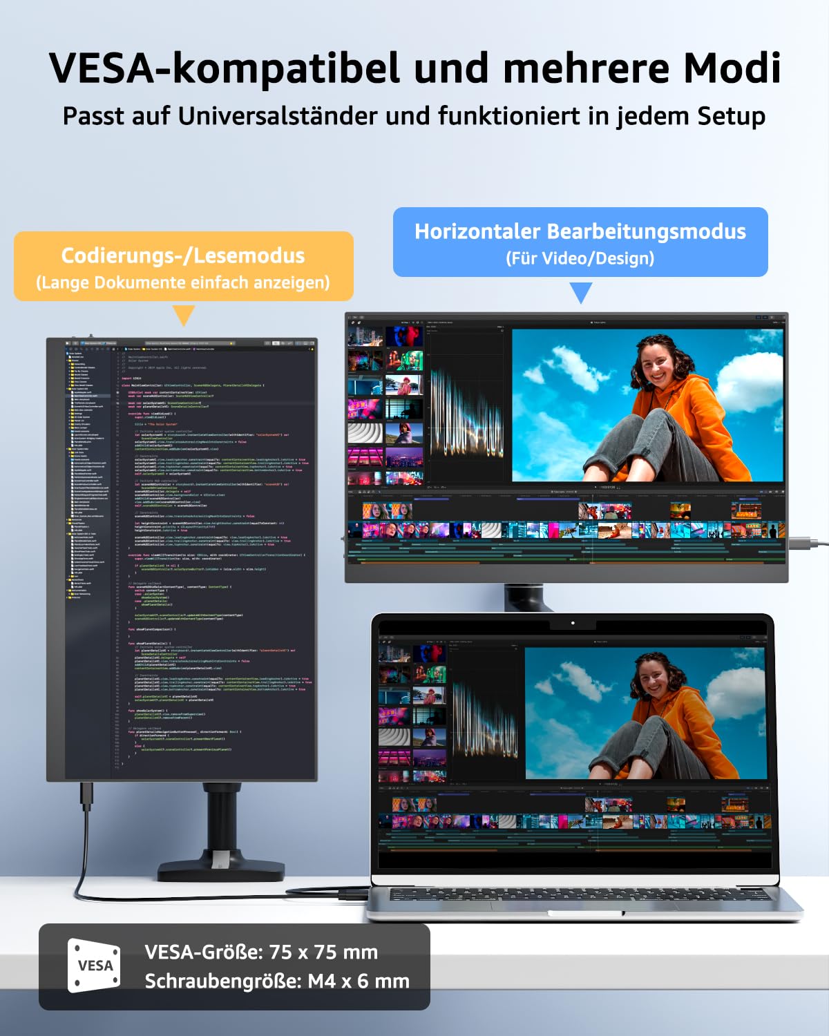 Yodoit Tragbarer Monitor 15,6 Zoll FHD IPS USB-C HDMI mit Schutzhülle Lautsprecher für Laptop PC Xbox PS5 Switch