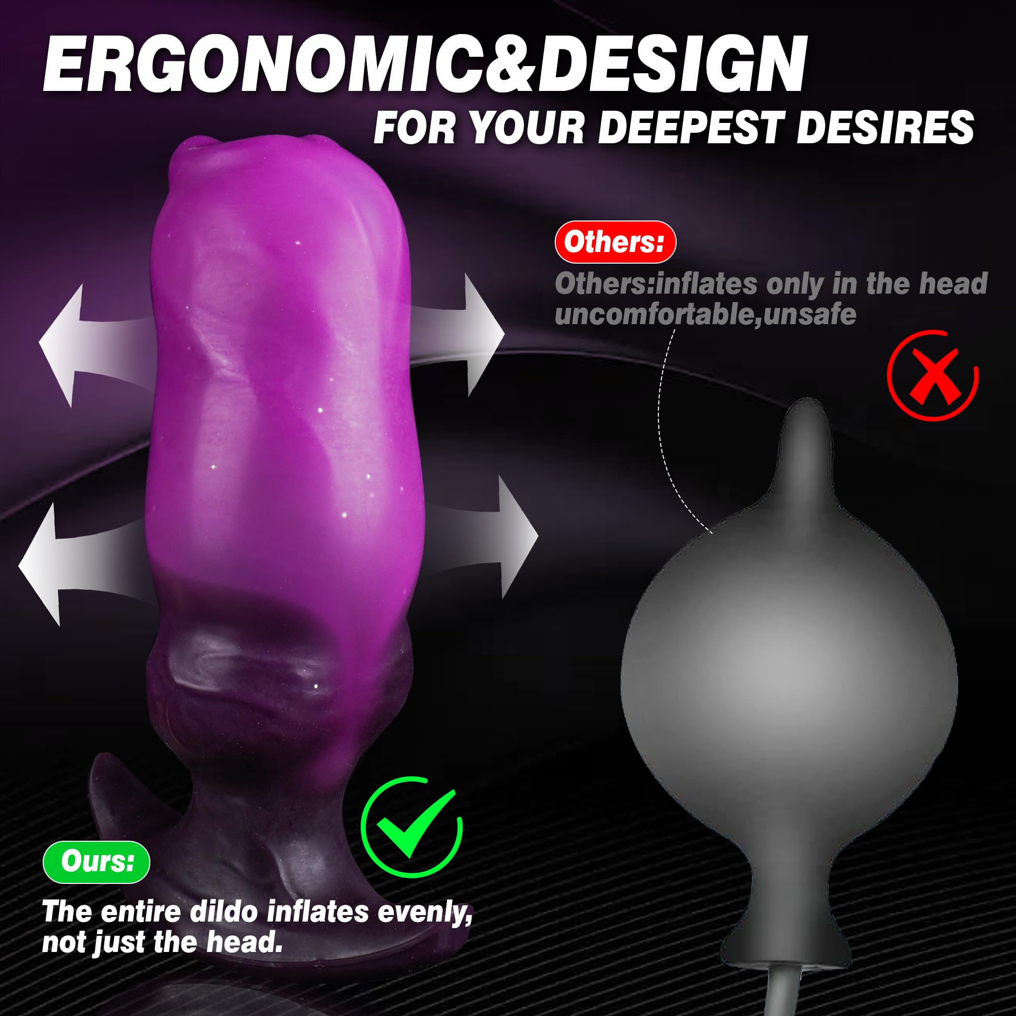 Inflatable Butt Plug Knot Large Buttplug, Huge Anal Inflatable Dildo Silicone Wearable Butt Plug with Safe T-Base, Fantasy Monster Dildo Anal Trainer Stretcher Dilators, Adult Toy for Men Gay Women