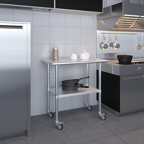 Miniatura 261 de AmGood Mesa de trabajo de acero inoxidable con ruedas Estación de trabajo