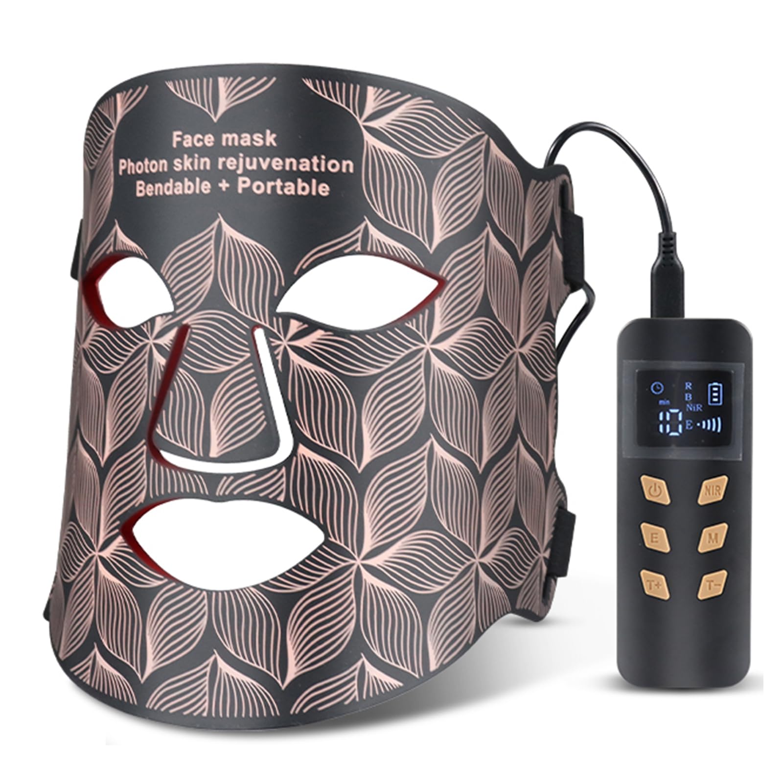 JVSURF LED Face Light Therapy Mask for Skin Rejuvenation IP67 Waterproof Flexible Silicone and Portable Red Light Therapy Mask for Home Face Skincare