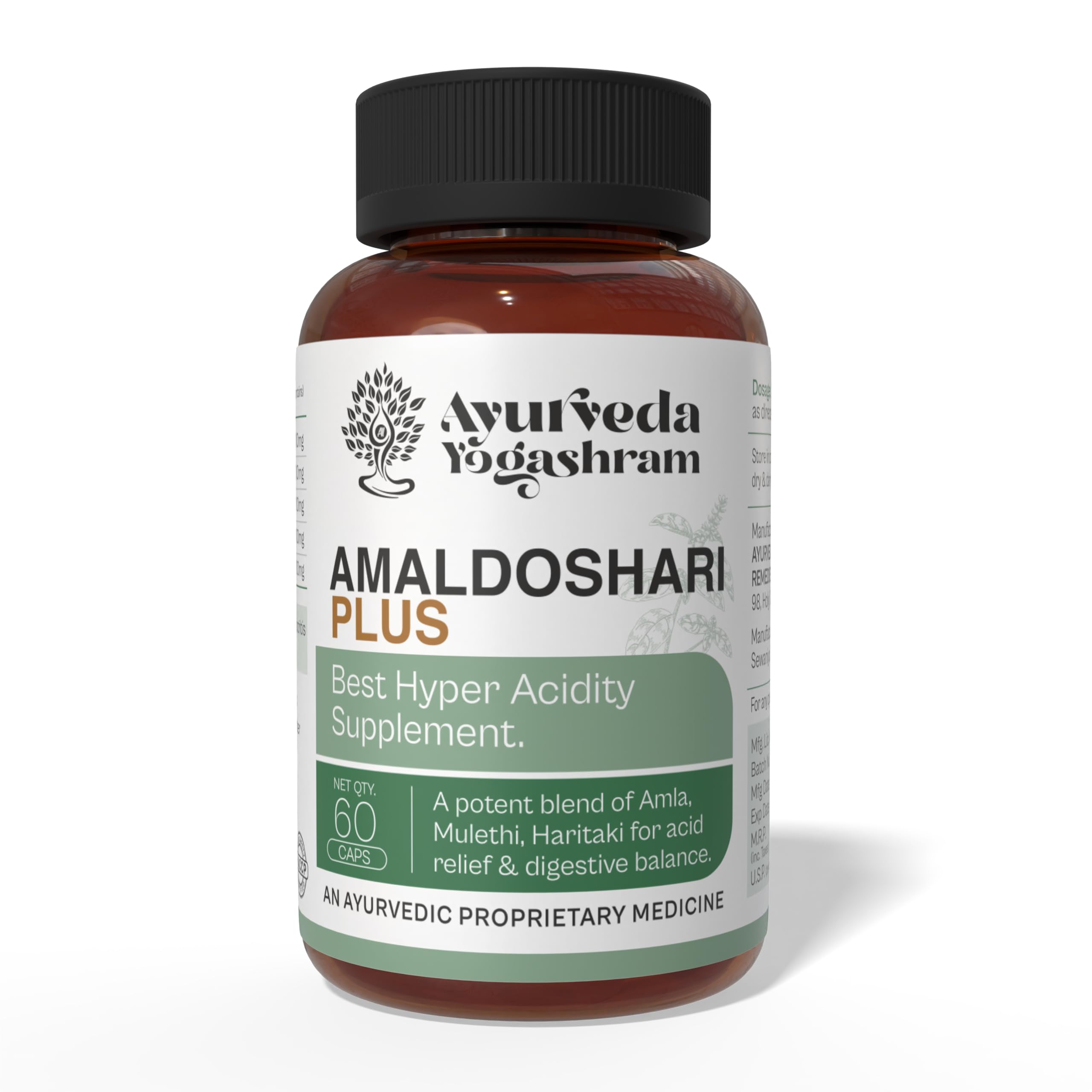 Ayurveda Yogashram Amaldoshari Plus Ayurvedic Capsules for Acidity & Acid Reflux | Supports GERD, Gastric Comfort, Ulcer Care & Digestive Balance with Amla, Mulethi & Kapardak Bhasma | 60 Capsules