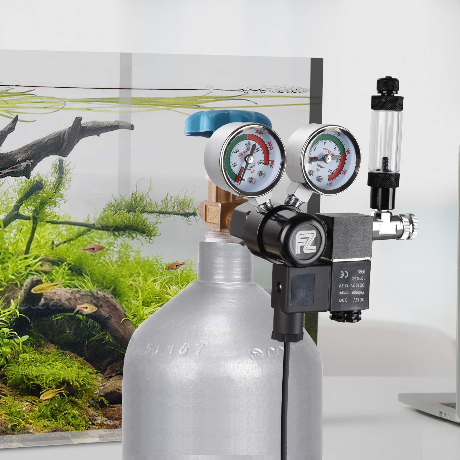 FZONE Aquarium Co2 Regulator DC Solenoid with Big Dual Gauge Display