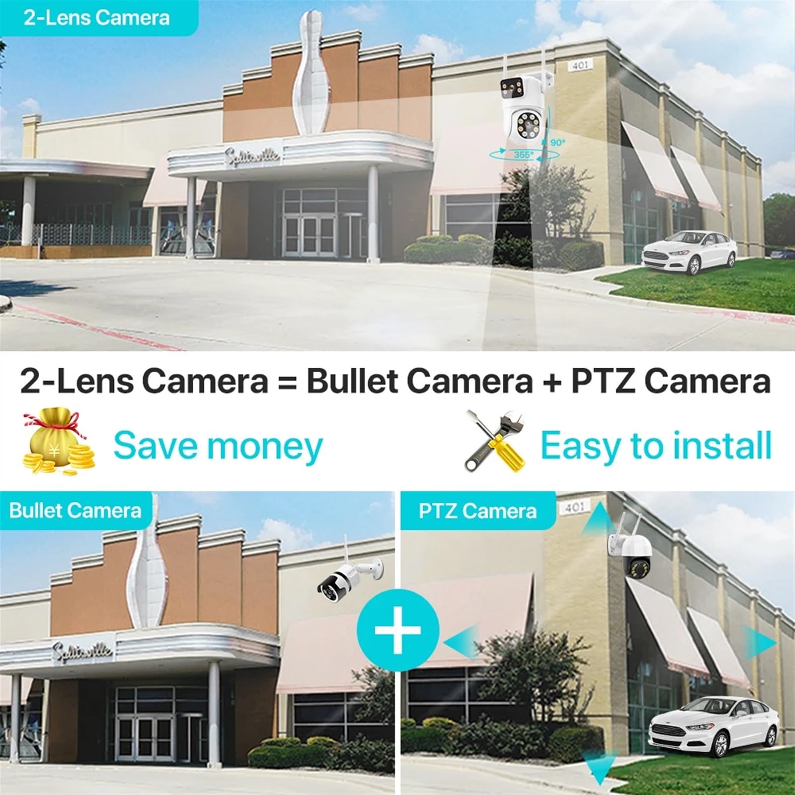 Telecamera di sicurezza, Telecamera PTZ 8MP 4K HD Doppia Lente Doppio Schermo 4MP IP Wireless Esterna AI Rilevamento Umano Video Sorveglianza P2P(8MP With 32G Card)
