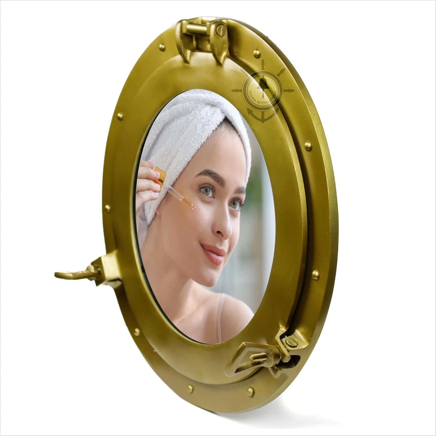 Nagina International Powder Coated Antique Bronze Finish Nautical Ship's Porthole Mirror | Wall Decor Gifts & Collectibles (10 Inches, Reflective Mirror)