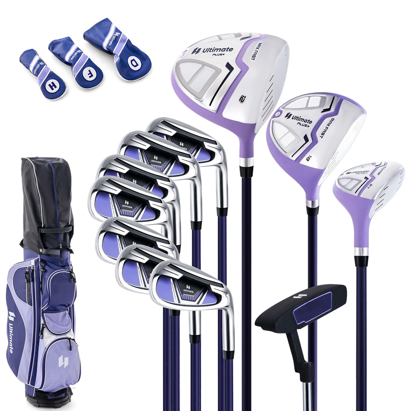 LIFEZEAL Set Complet de Clubs de Golf pour Femmes, Jeux de Clubs de Golf #1 Driver, 3 Fairway, 5 Hybride, 5#6#7#8#9#p #s Fers, Putter, Sac de Golf Portable avec Housse de Pluie, Droitiers