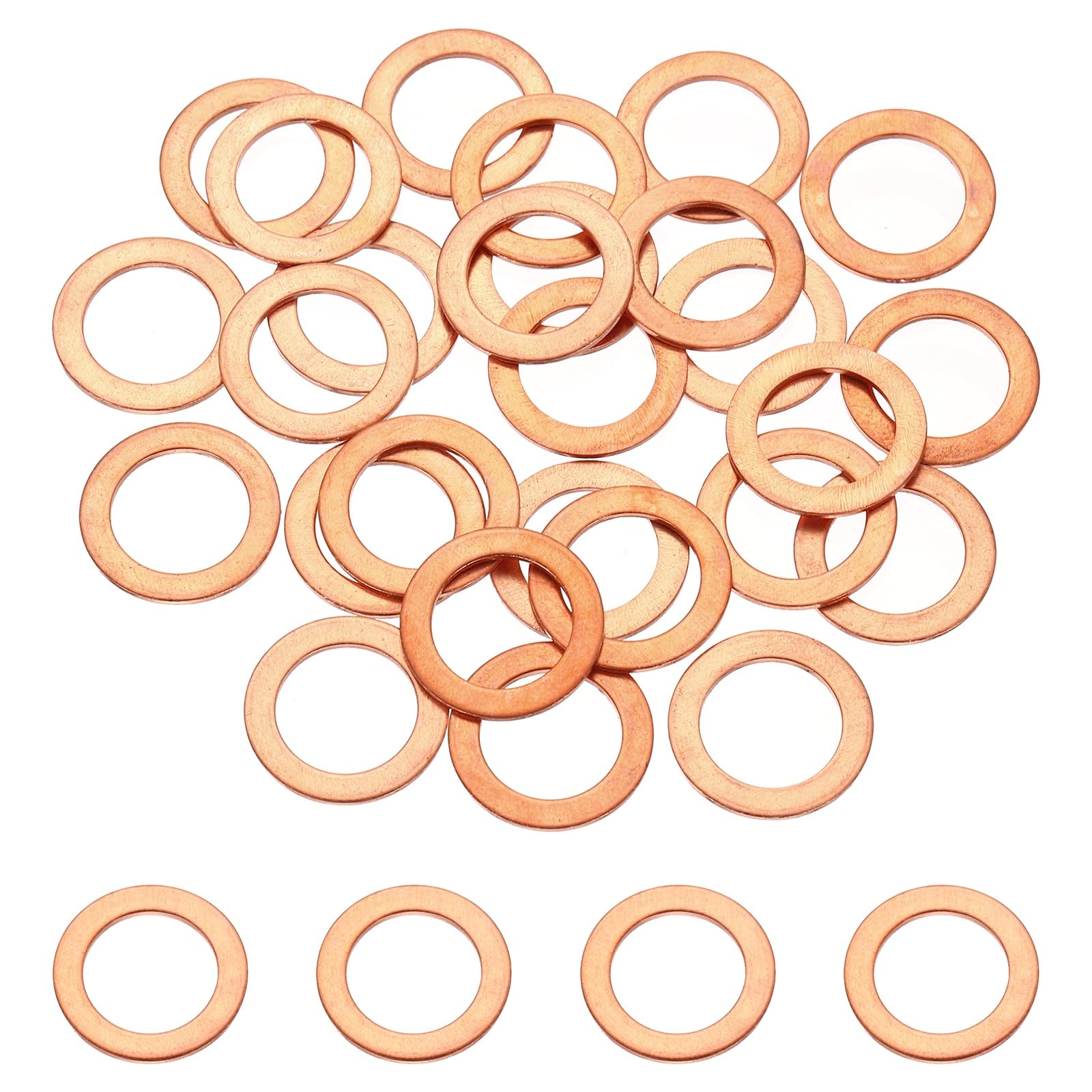 DEFANEX 32 Pcs M12 Copper Washer Sealing Ring (12mm ID 18mm OD 1mm Thickness) Metric Sealing Gasket Flat Crush Washer, for Automotive Plumbing Mechanical Oil Drain Plug โ image 1