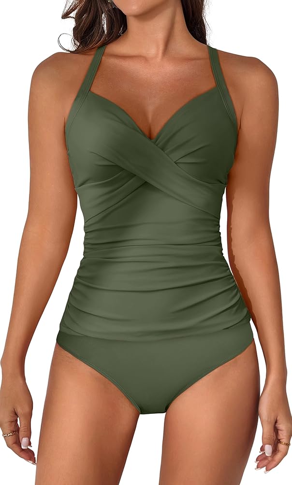 Amazon.com: B2prity Women's Ruched Tankini Suimsuits V Neck Wrap