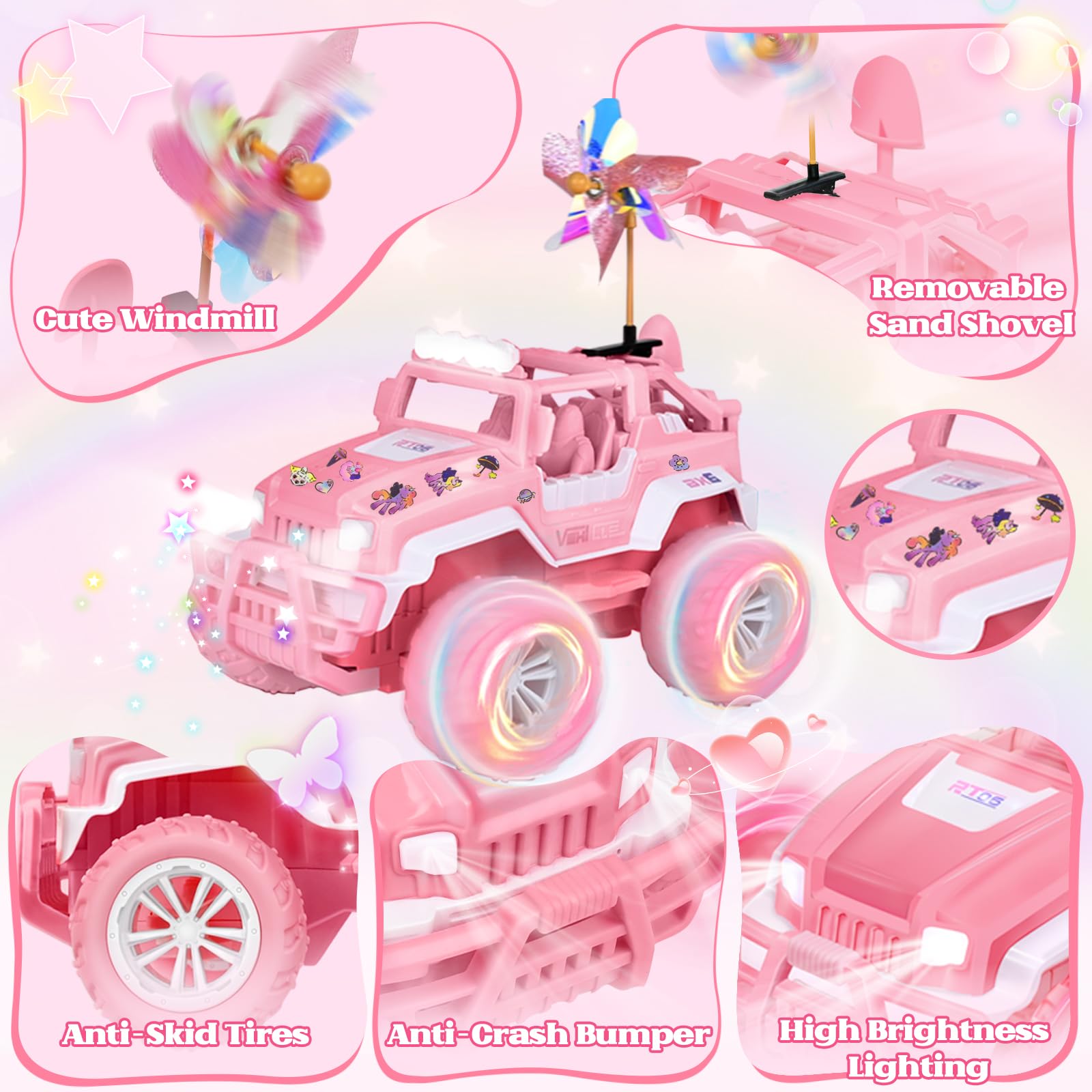 Ulikey Auto Telecomandata Ragazze, Macchina Telecomandata, Rosa Jeep Auto RC 1:18, Fuoristrada Telecomandata 2,4 GHz, Tutti i Terreni RC Auto 4WD, Regali di Compleanno Giocattoli per 6-12 Anni Ragazze