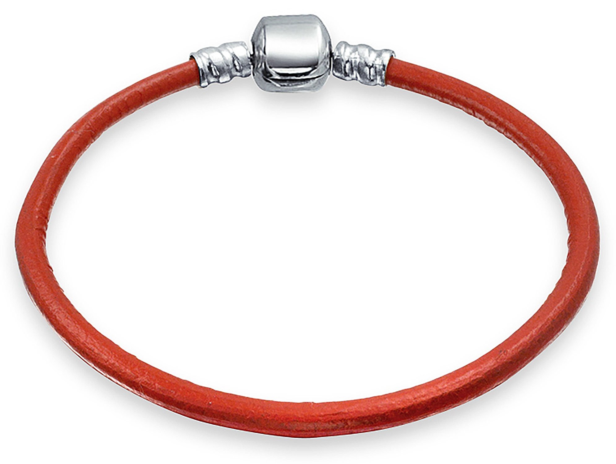 Bling Jewelry Bracciale Unisex Semplice Nero Rosa Rosso In Vera Pelle Per Charms E Perline Per Donne Adolescenti .925 Argento Chiusura Rotonda A Barile 6-9 Pollici