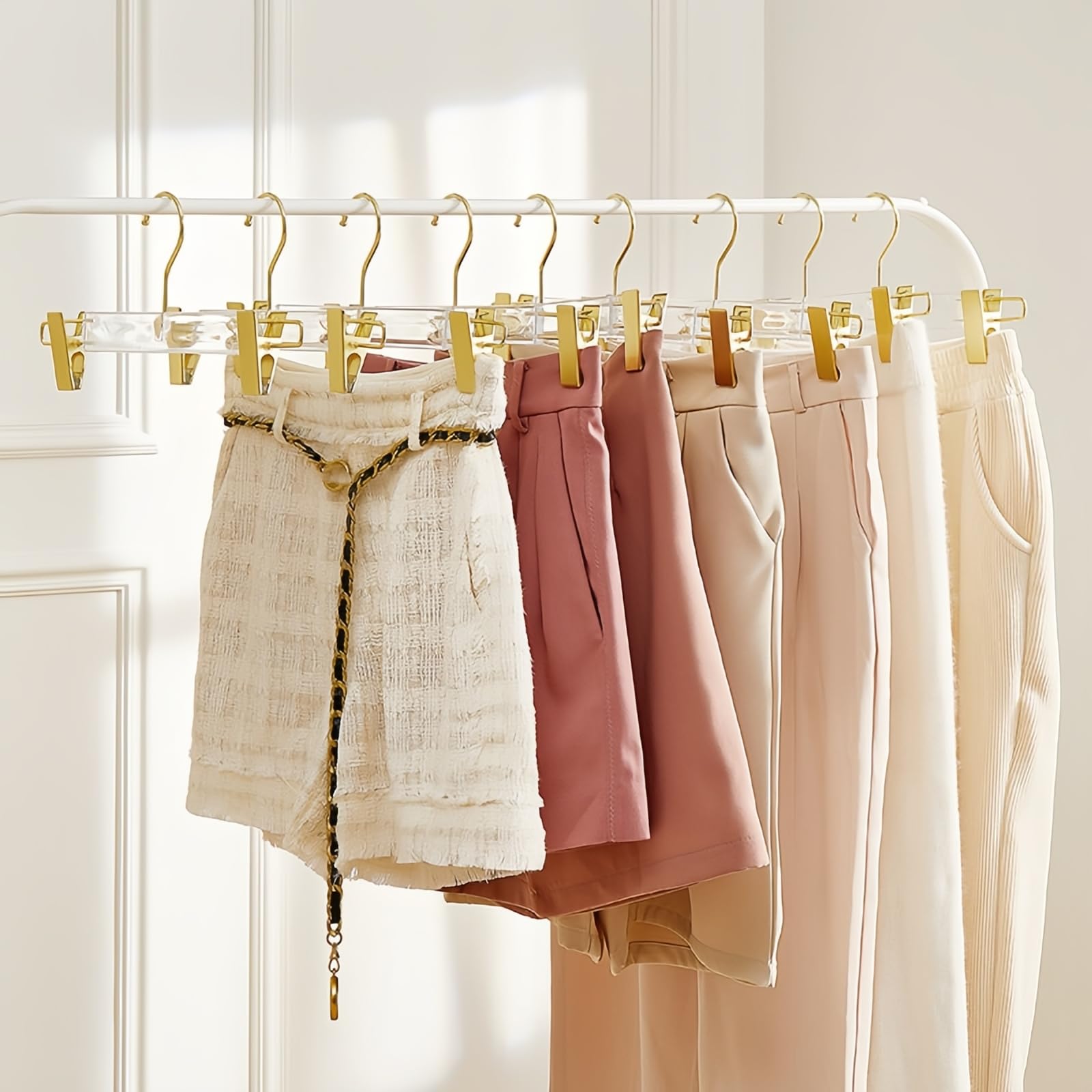 Gancio per pantaloni in acrilico con gancio dorato trasparente clip dorata adatto per gonne, pantaloni