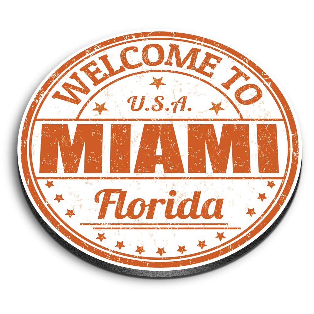 Destination Vinyl Ltd Multicolor 1 X Round Mdf Magnet - Miami Florida Usa Travel Stamp 5219