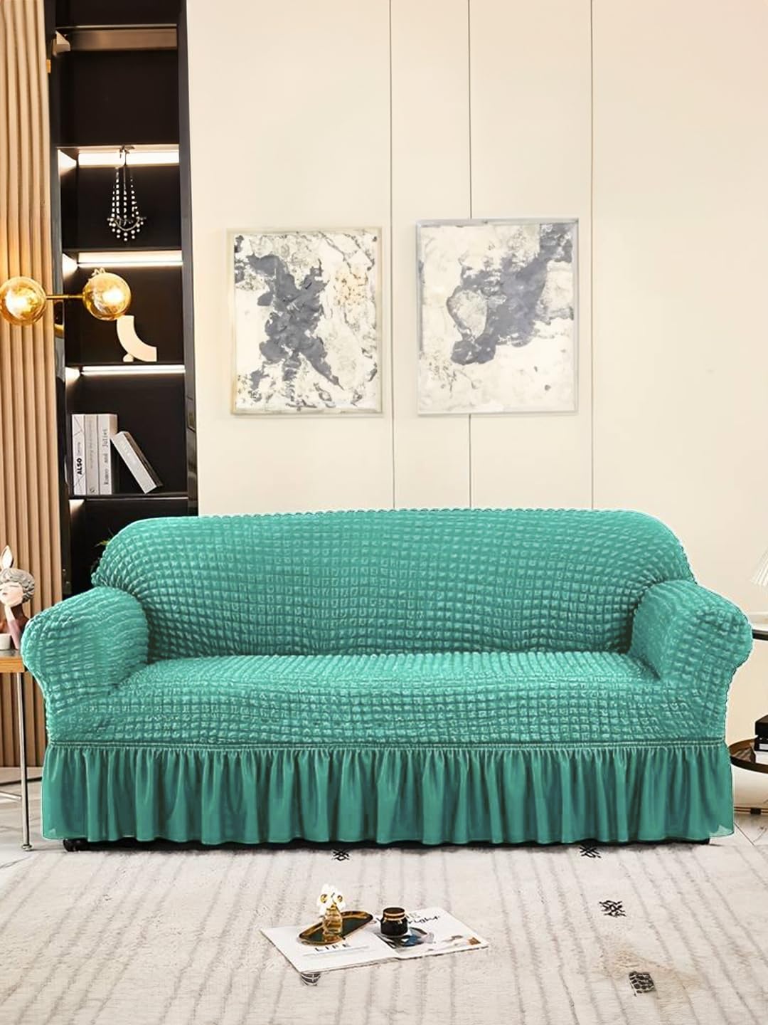 Cortina 95% Polyester & 5% Spandex Stretch Sofa Slipcover Easy Fitted Sofa Couch Cover with Skirt (Sky Blue-3 Seater) Pack of 1 (B0CVL9C13B) Amazon Price History, Amazon Price Tracker