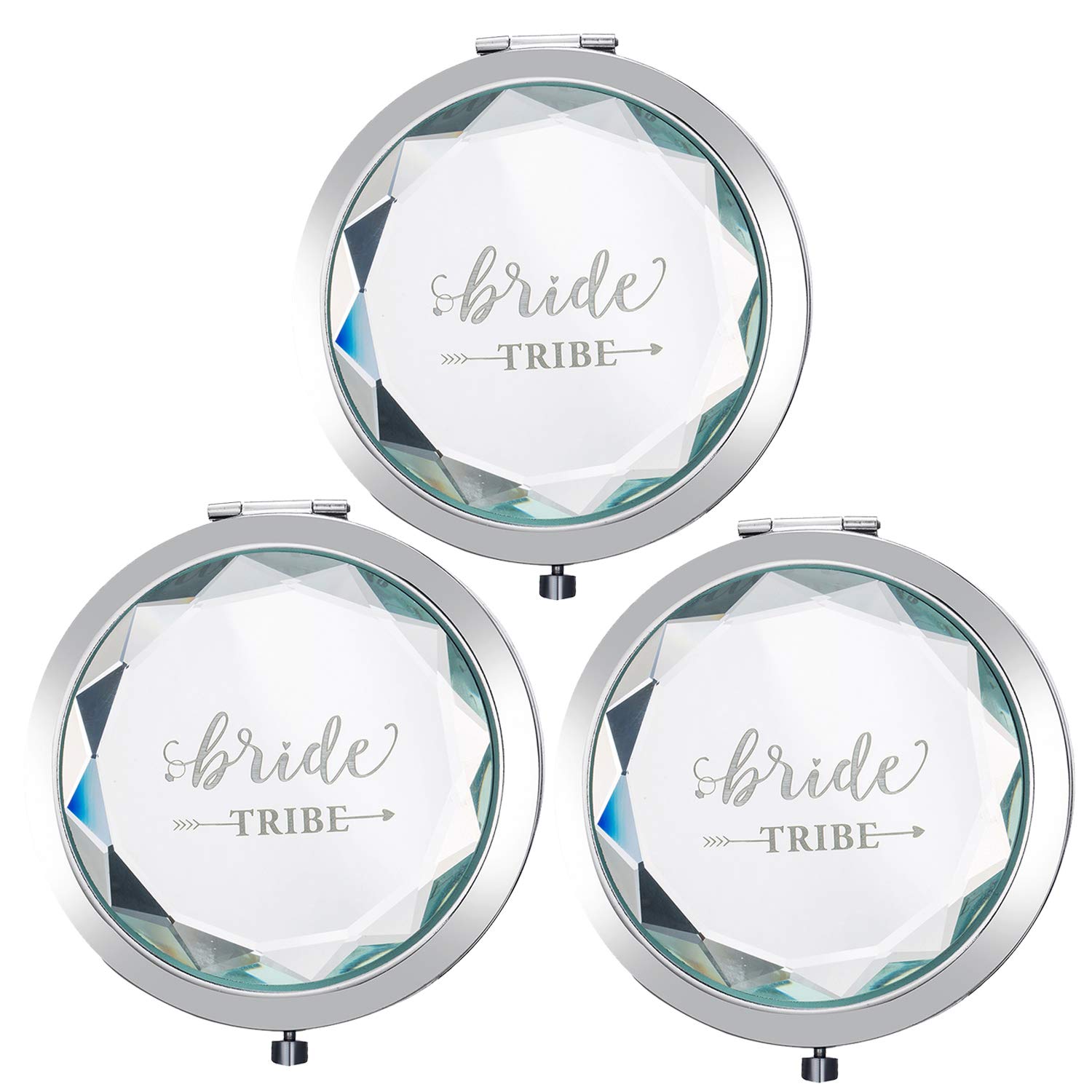 Humphrey Amelia Pack of 3 Bride Tribe Pocket Makeup Mirrors Bridesmaid Gifts Bridal Shower Party Gifts with 3 Gift Bags