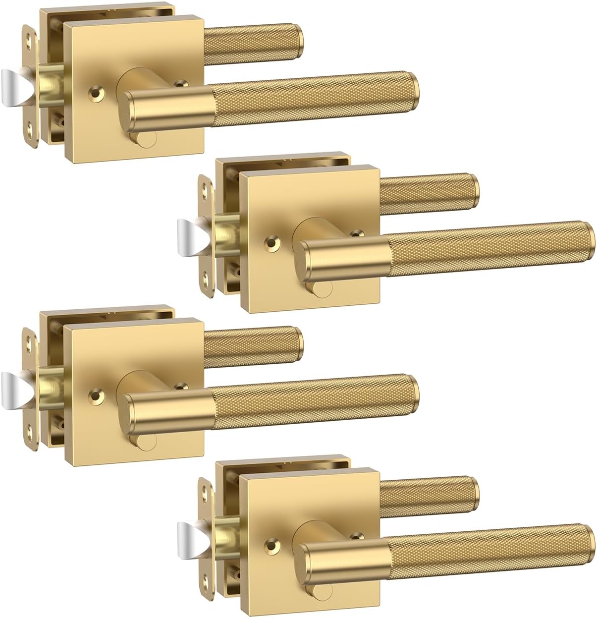 Asidrama 4 Pack Privacy Brushed Satin Nickel Door Handles, Door Lever with Door Knobs Indoor for Bedroom or Bathroom, Brushed Satin Nickel Door Handles Interior with Locks for Left Right Sided Doors