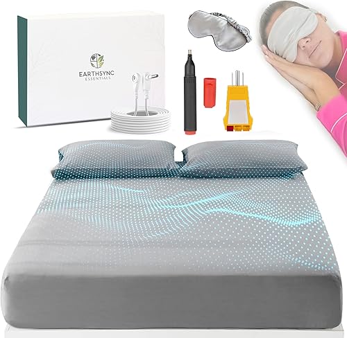 Grounding Sheets - Paquete de sábanas para dormir de tamaño Queen, 90% algodón orgánico + 10% fibra de plata pura, sábanas de tierra con cable de