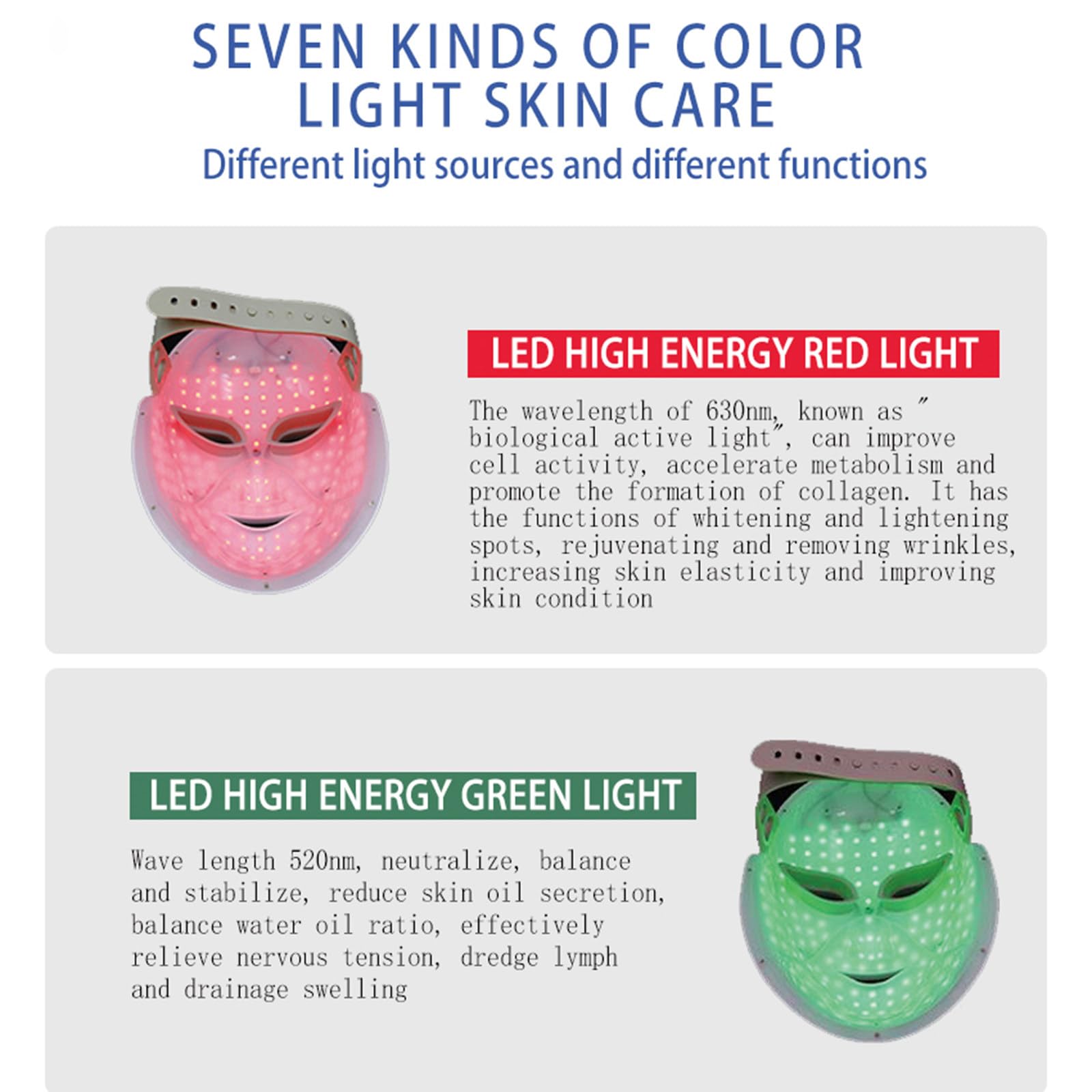Máscara LED Luz 7 colores 630nm Luz roja Máscara táctil inteligente Instrumento Máquina para el cuidado de la piel para el rejuvenecimiento del acné,B