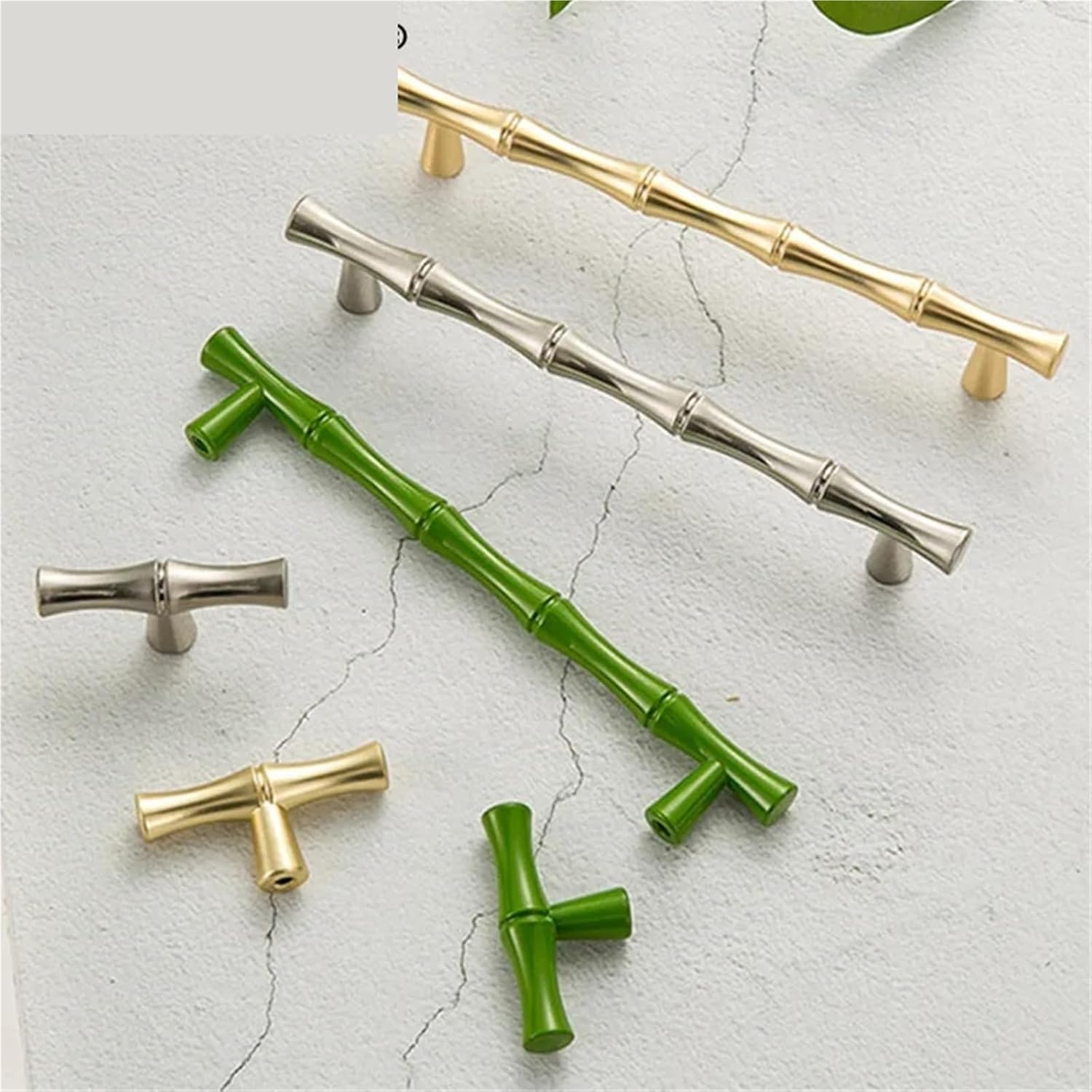 Zinc Alloy Bamboo Design Handles Cabinet Knobs and Handles Gold Door Handle Kitchen Pulls Furniture Handle Door Hardware 1Pcs(Silver Single Hole)