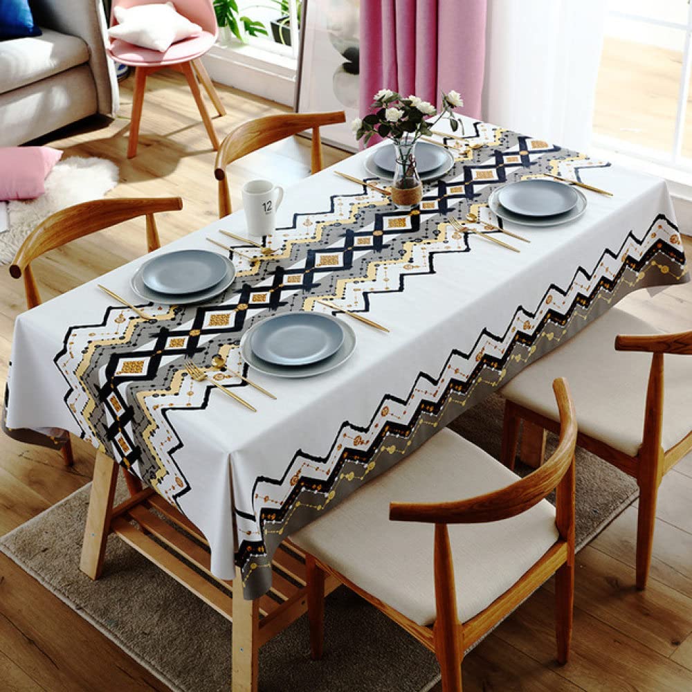 Stampa Rettangolo Tovaglia Impermeabile in plastica PVC Tovaglie antiolio Copritavolo Decorazioni per la casa Tovaglia natalizia, striscia nera, 120X170CM