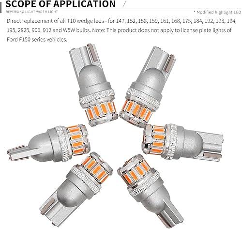 Miniatura 6 de ZBGUN 2 luces indicadoras de ancho T10 de alto brillo para automóvil, 1-3030smd + 12-4014smd 360 grados luz luminosa de mapa luz de cortesía, 194