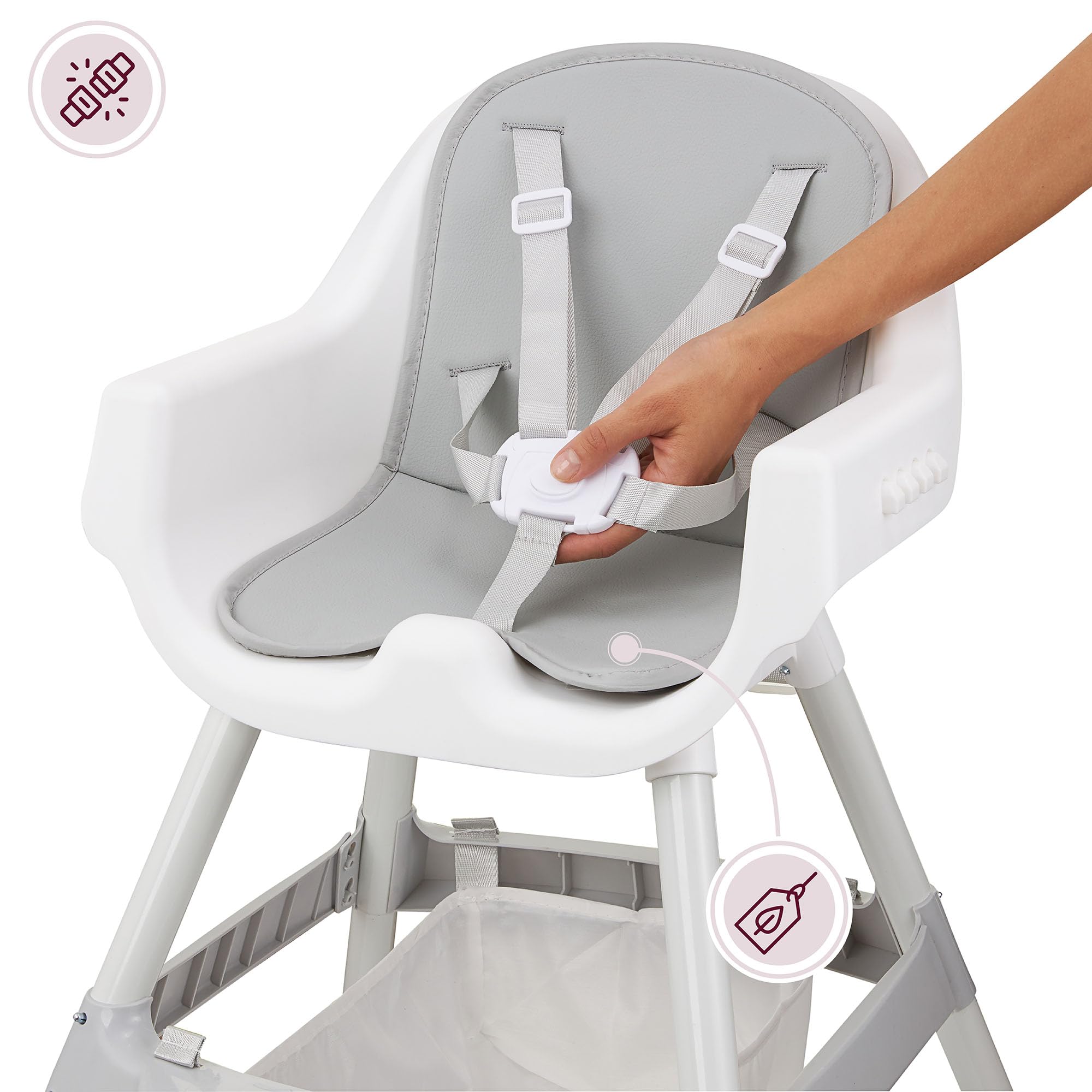 Moby-System Chaise Haute Réglable Magnolia 2en1 Grise Similicuir Dès 6 Mois