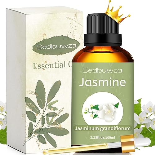 Sedbuwza Aceite esencial de jazmín, aceite de jazmín 100% puro y natural para difusor de masaje, humidificador, vela, jabón, aromaterapia, 3.38 onzas