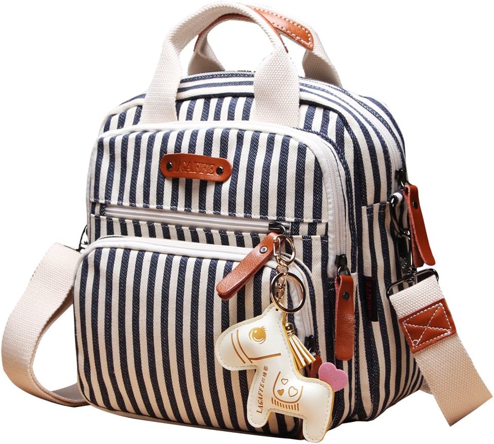 LCY Mini Multi-function Diaper Bag Tote Messenger Backpack-Stripes