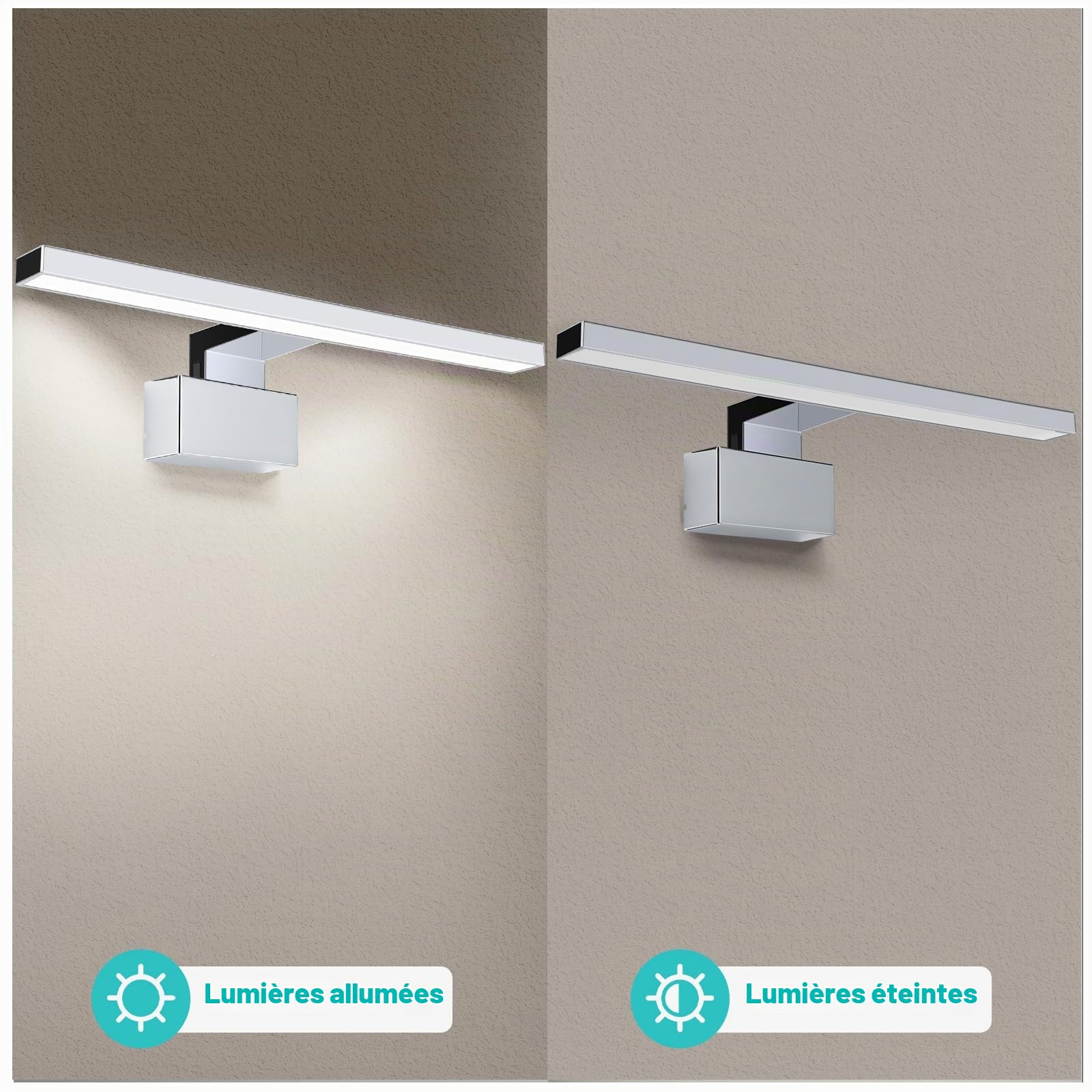 42 LED Chromé Lampe Miroir Salle de Bain, 8W 45CM 480LM ABS Lampe Miroir Étanche, Lumiere Murale Maquillage Salle de Bain 4000K IP44 Vanité Éclairage