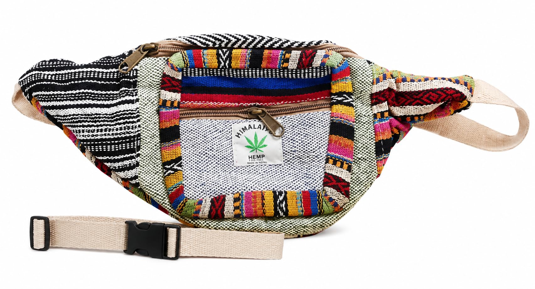 Himalayan Hemp Fanny Pack, Multicolour Boho Woven Waist Bag-image-33