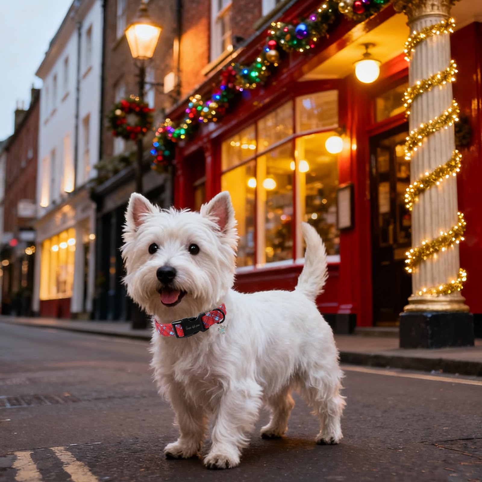 Unique style paws Red Plaid Christmas Dog Collar with Snowflake Charm, Classic Tartan Puppy Collars - Image 4