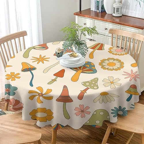 Miniatura 342 de Mantel floral hippie, diseño retro de los años 70, naranja, rosa, azul, floral, bohemio, estampado estético de margaritas, para fiesta, picnic
